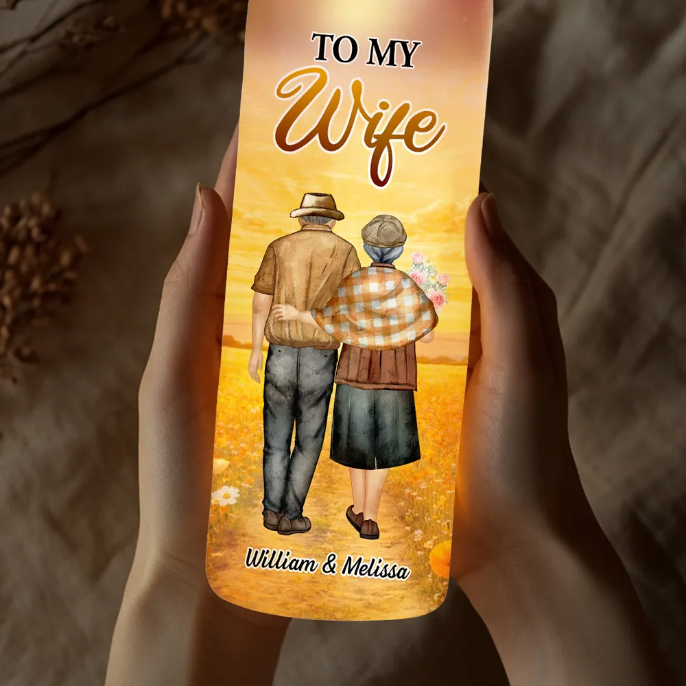 How Lucky I Am Personalized Bottle Lamp, Cozy Warm Glow Night Light with Sunset Couple Art, Thoughtful Gift for Wife - Image 4