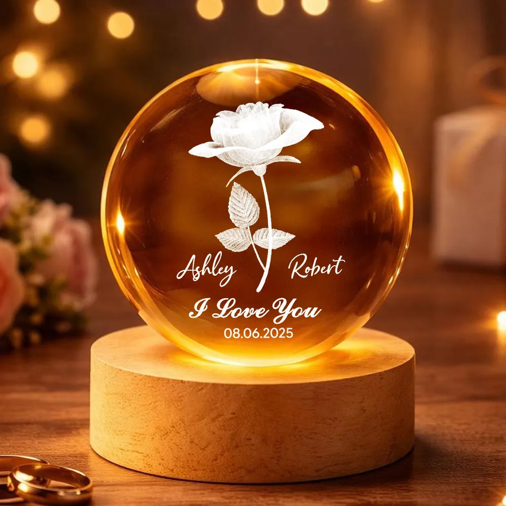 Personalized I Love You Globe Lamp with Rose Design - Cozy Bedside Glow for Her or Him, Unique Gift - Image 3