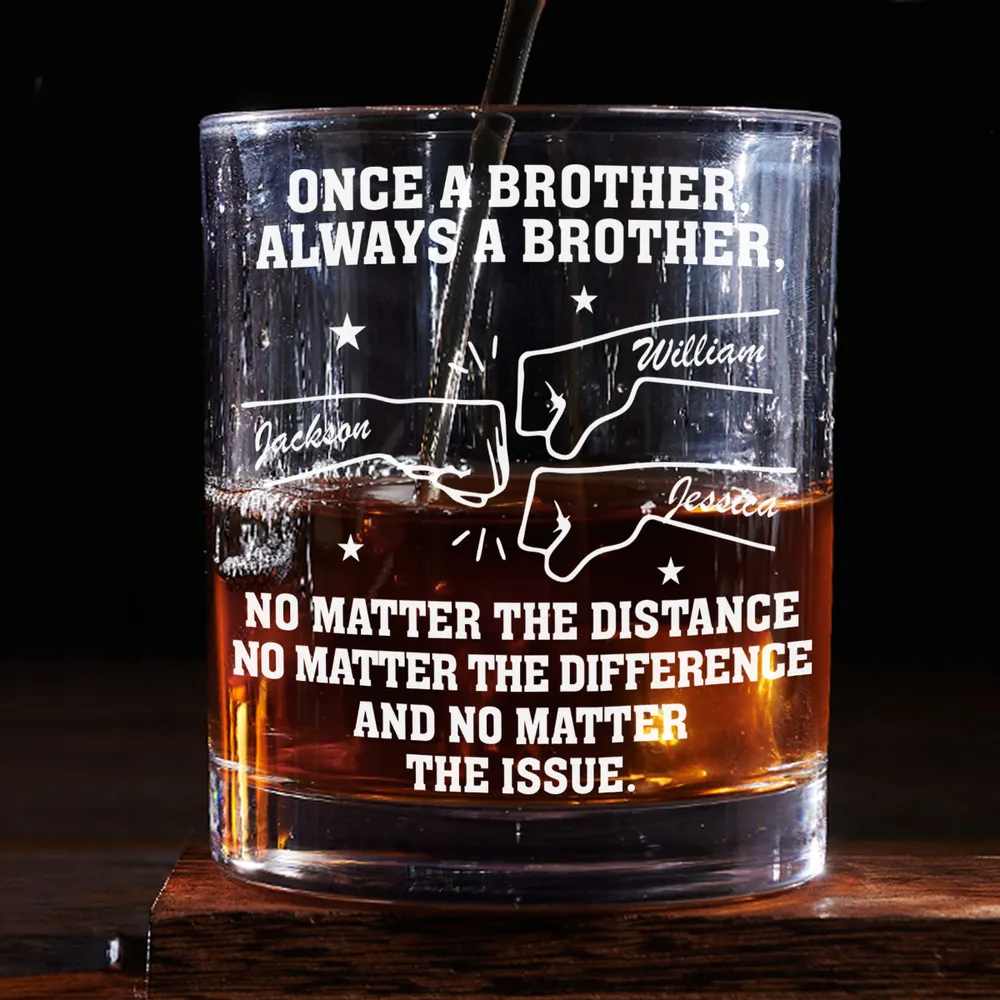 Personalized Brother Fist Bump Whiskey Glass No Matter The Distance Quote Unique Gift for Brother - Image 4