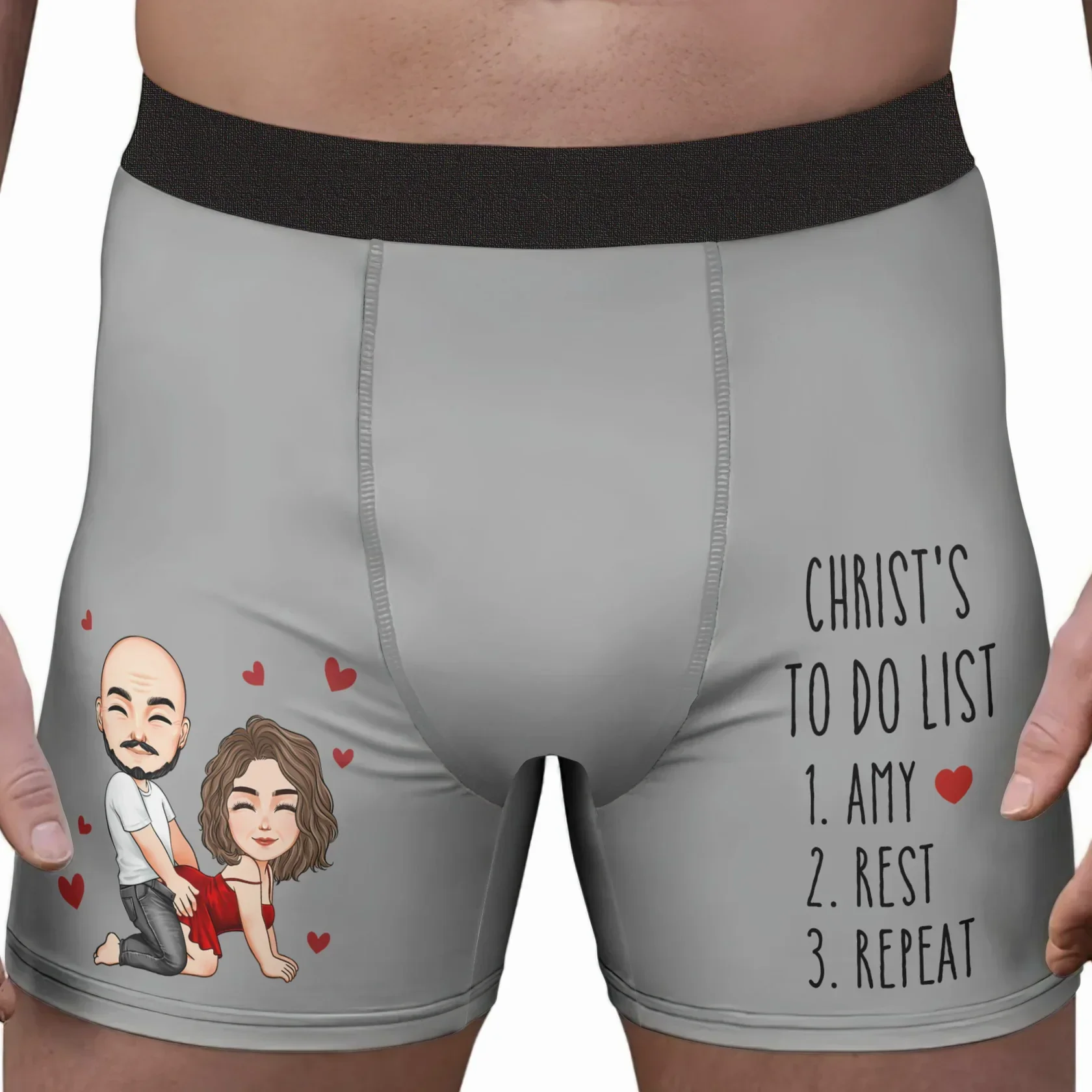 Men's Boxer Briefs Personalized Funny Couple To Do List with Hearts, Playful Romantic Gift for Him for Date Night - Image 4