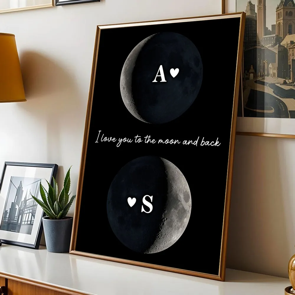 Personalized Moon Phase Poster for Couple, I love you to the moon and back Wall Art, Unique Romantic Gift - Image 2
