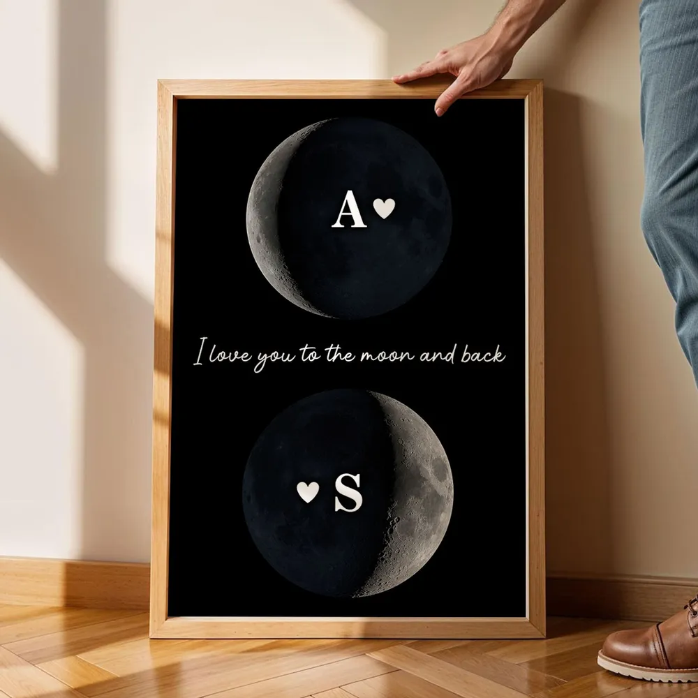 Personalized Moon Phase Poster for Couple, I love you to the moon and back Wall Art, Unique Romantic Gift - Image 5