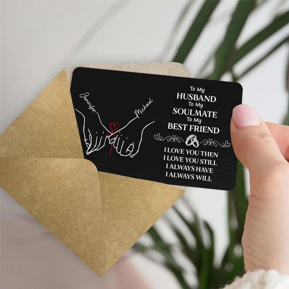 Personalized Metal Wallet Card for Husband, Holding Hands Love Message, Unique Romantic Gift He Carries Every Day - Image 5