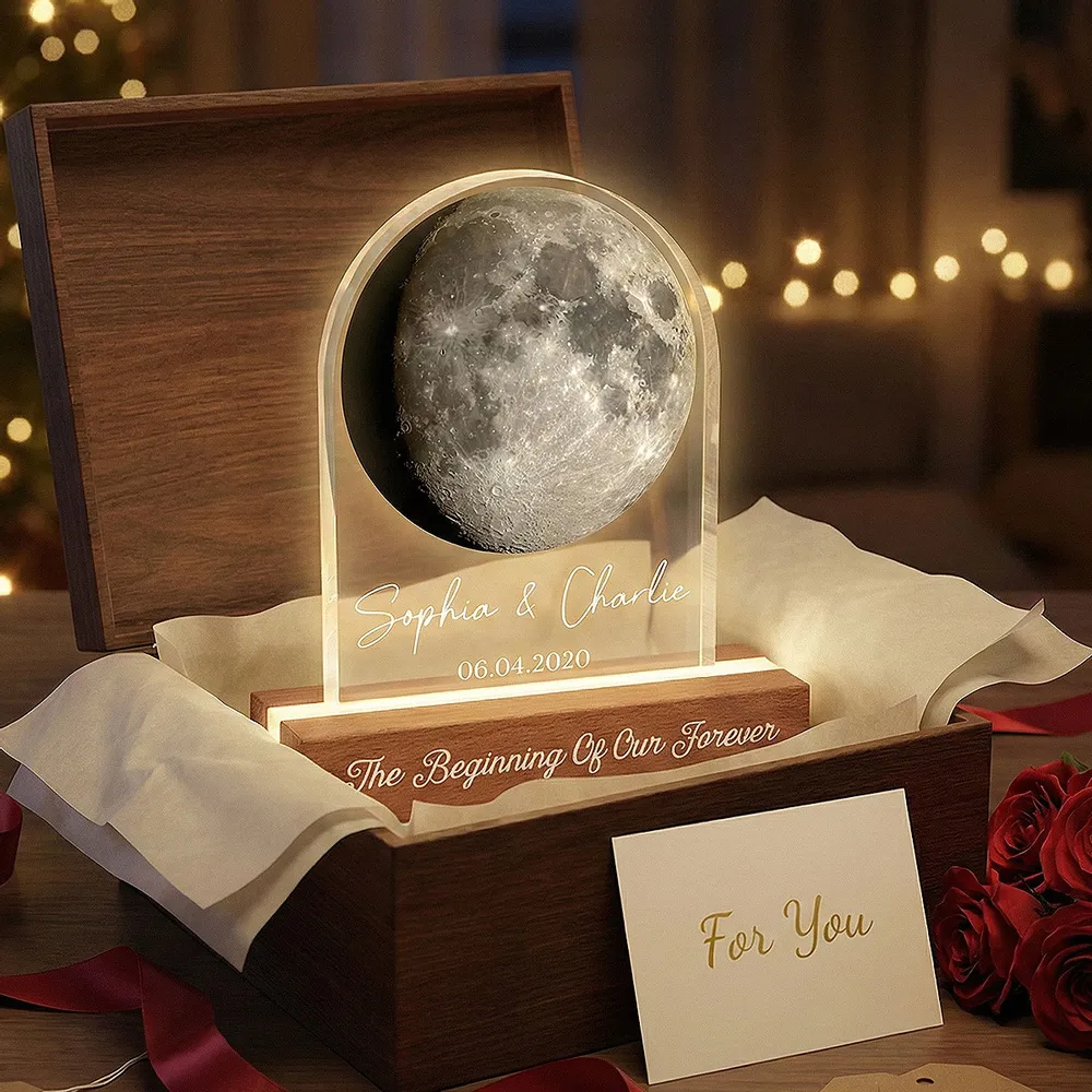 Personalized Moon Phase Block LED Light Plaque for Couple Anniversary Bedroom Decor, Warm Romantic Glow, Unique Gift - Image 7