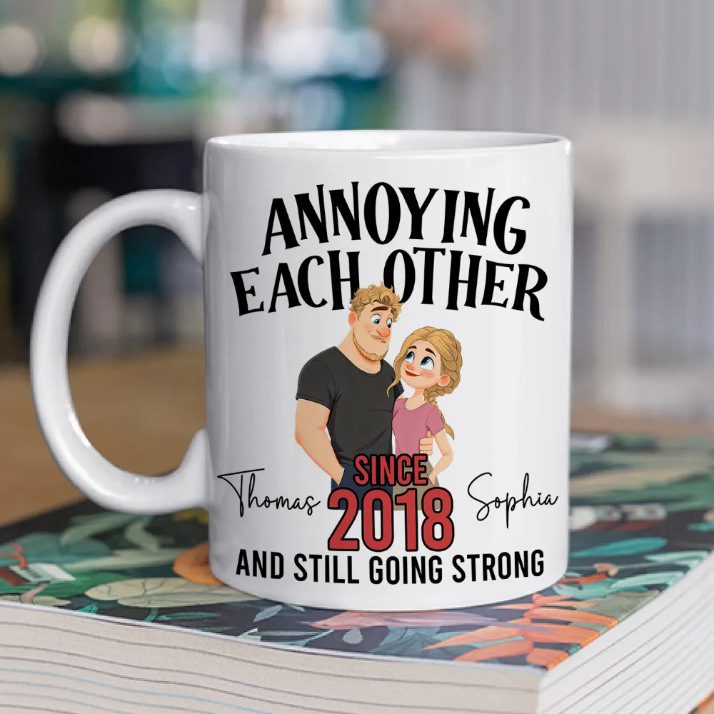 Personalized Ceramic Mug with Cute Couple Illustration for Morning Coffee, Funny Romantic Gift for Couples - Image 3