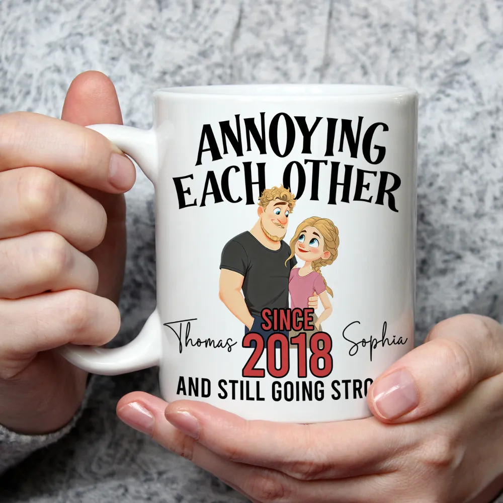 Personalized Ceramic Mug with Cute Couple Illustration for Morning Coffee, Funny Romantic Gift for Couples - Image 5
