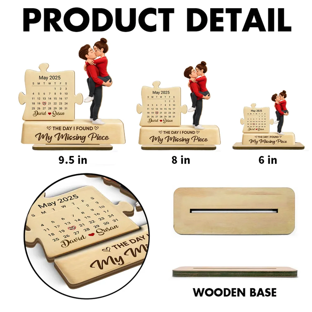 Personalized 2-Layer Wooden Plaque Couple Kissing with Calendar Puzzle - Unique Anniversary Gift for Him or Her - Image 4