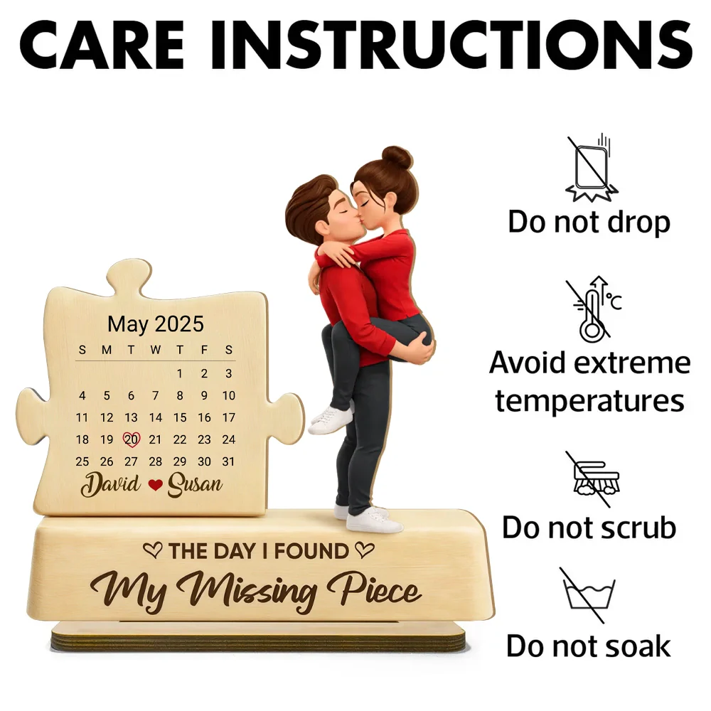 Personalized 2-Layer Wooden Plaque Couple Kissing with Calendar Puzzle - Unique Anniversary Gift for Him or Her - Image 5
