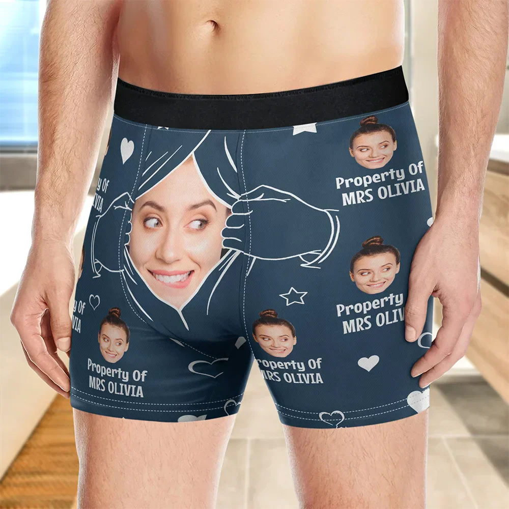 Personalized Men's Boxer Briefs With Custom Photo Property Of Print, Funny Couple Gift For Flirty Everyday Laughs - Image 2