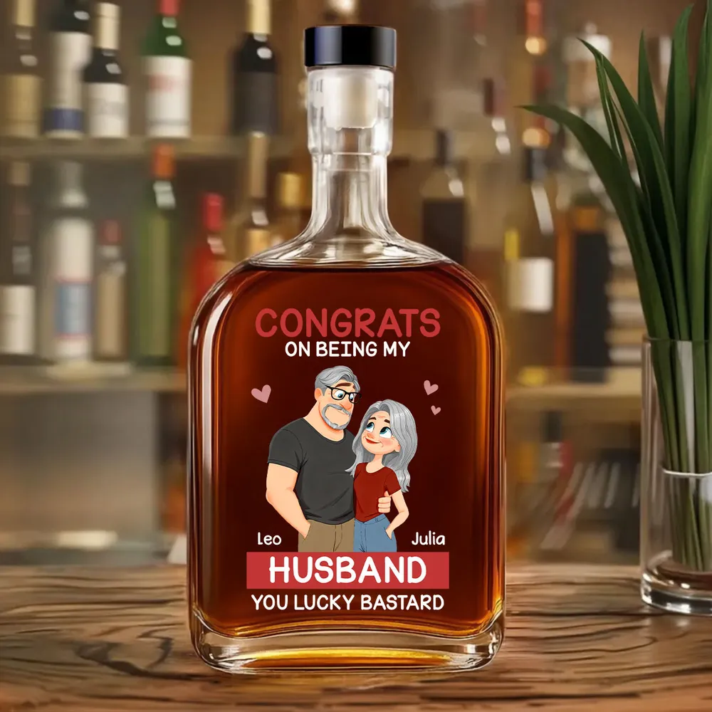 Personalized Glass Spirits Decanter with Funny Couple Illustration for Husband, Unique Home Bar Gift With a Luxury Touch - Image 2