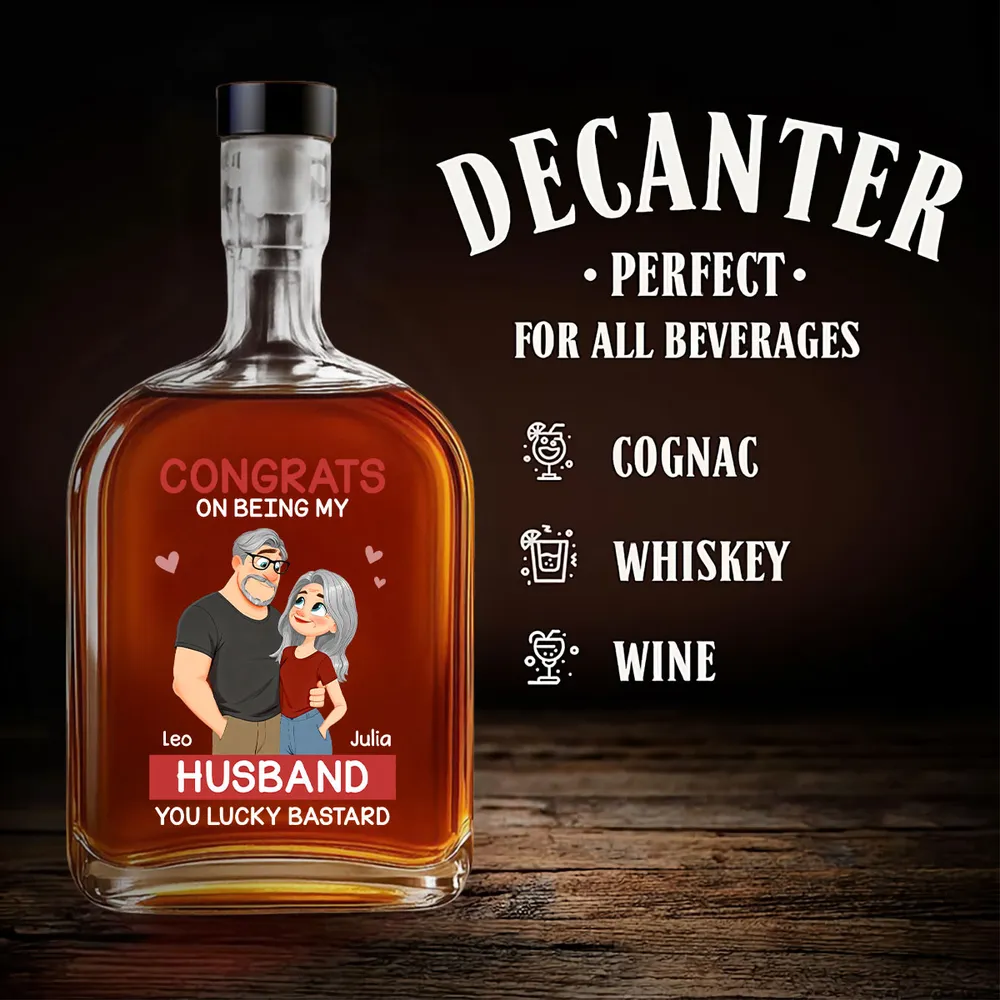 Personalized Glass Spirits Decanter with Funny Couple Illustration for Husband, Unique Home Bar Gift With a Luxury Touch - Image 5