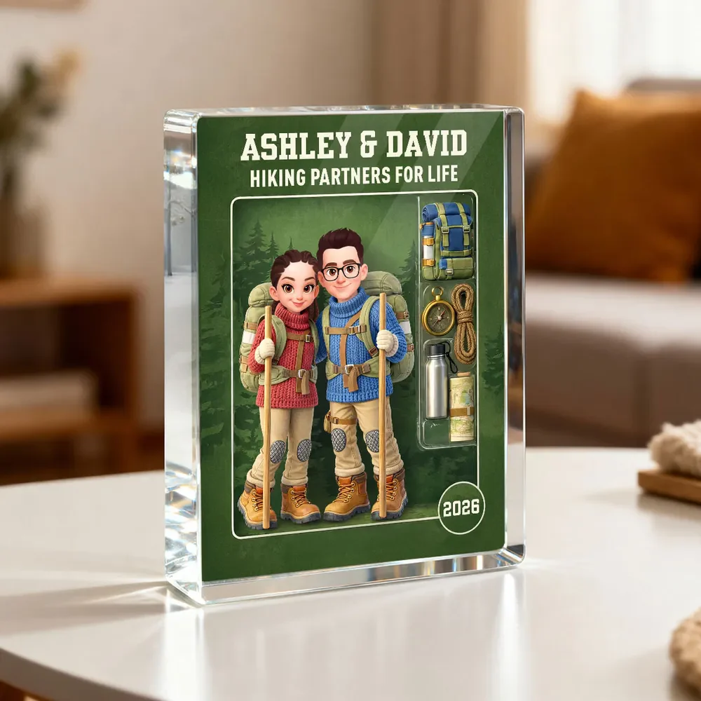 Personalized Rectangle Acrylic Block Plaque Hiking Couple Keepsake for Desk Decor - Unique Gift for Him or Her - Image 6