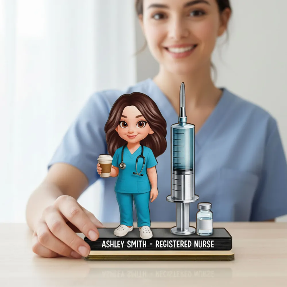 Personalized 2-Layer Wooden Plaque Nurse Figurine with Scrubs & Stethoscope - Unique Gift for Nurses - Image 2