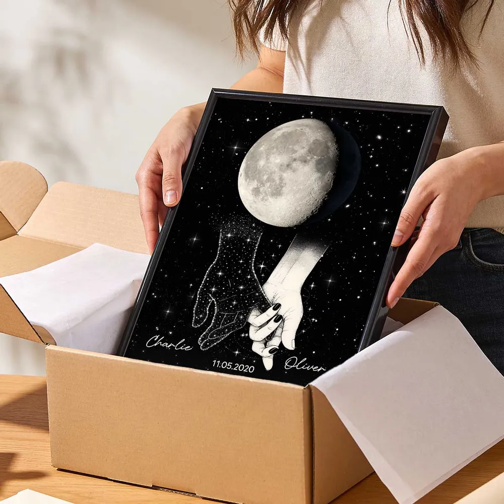 Personalized Moon Phase Couple Holding Hands Poster, Starry Night Wall Art, Unique Romantic Gift for Couple - Image 7