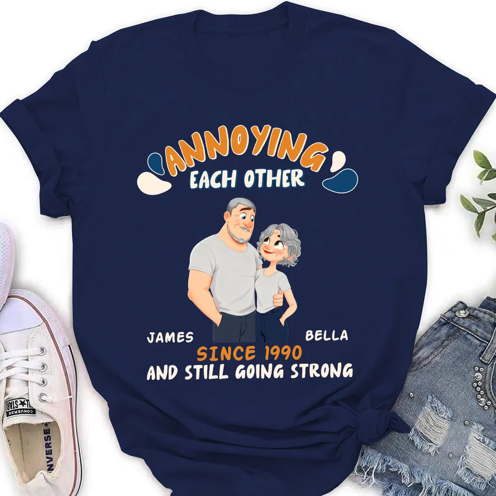 Personalized Couple Caricature Classic Tee With Your Text - Funny Love Gift For Husband Or Wife - Image 2