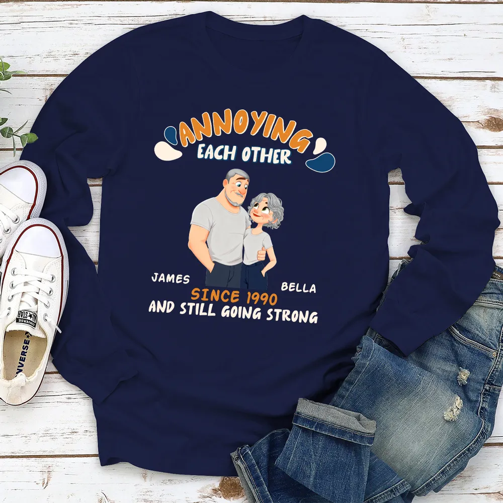 Personalized Couple Caricature Classic Tee With Your Text - Funny Love Gift For Husband Or Wife - Image 3