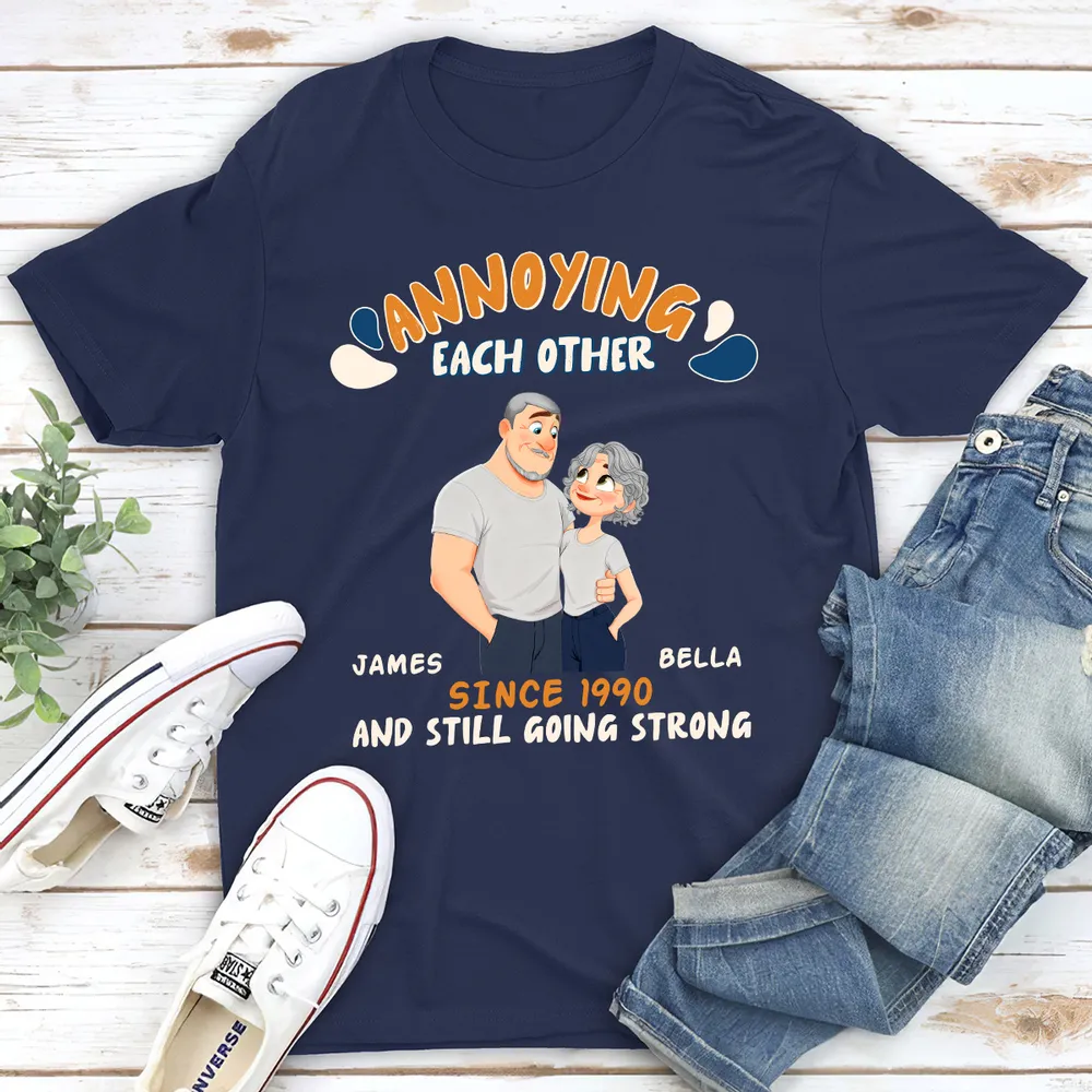 Personalized Couple Caricature Classic Tee With Your Text - Funny Love Gift For Husband Or Wife - Image 4