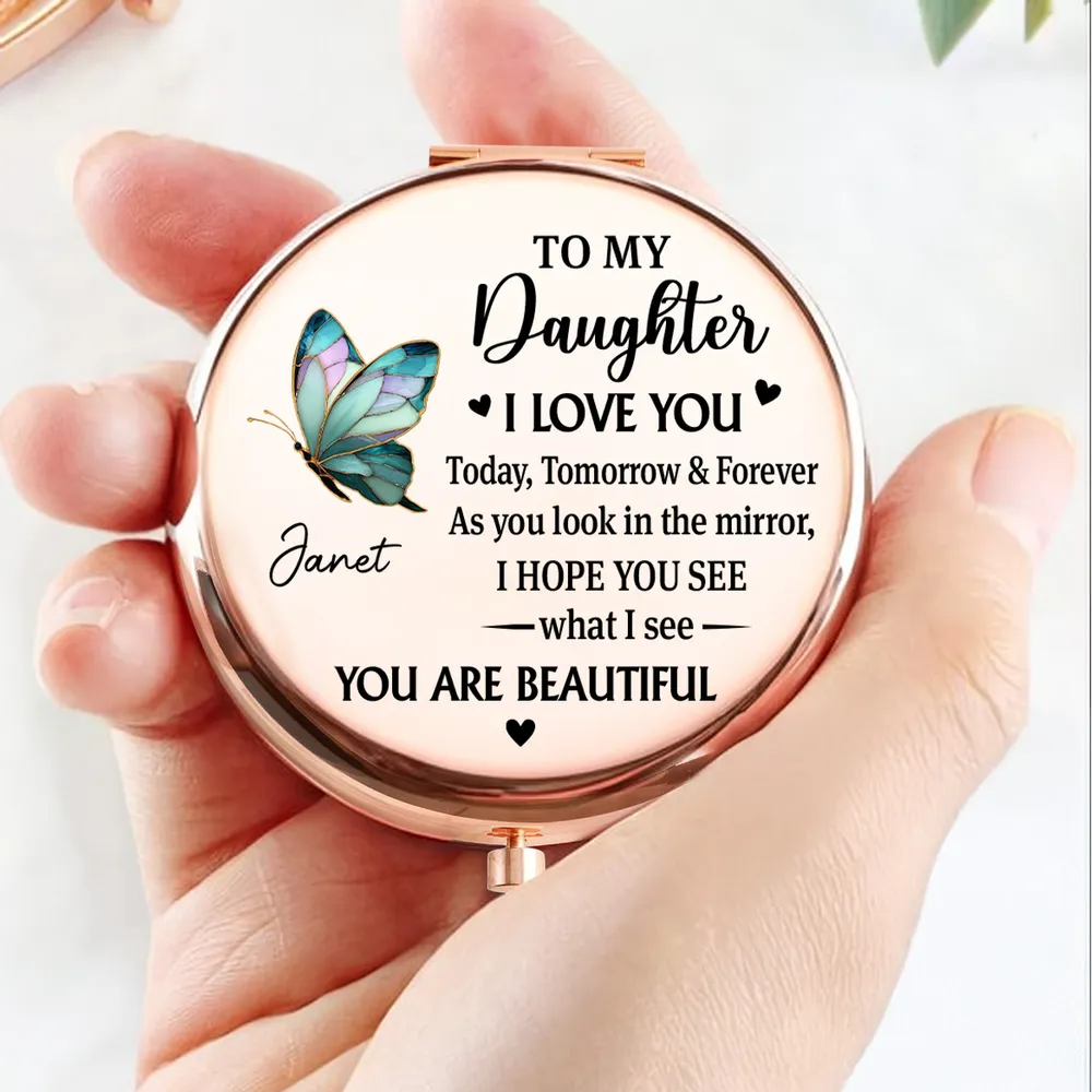 Personalized Metal Compact Mirror for Daughter, Butterfly Love Quote, Everyday Purse Keepsake, Unique Gift - Image 5