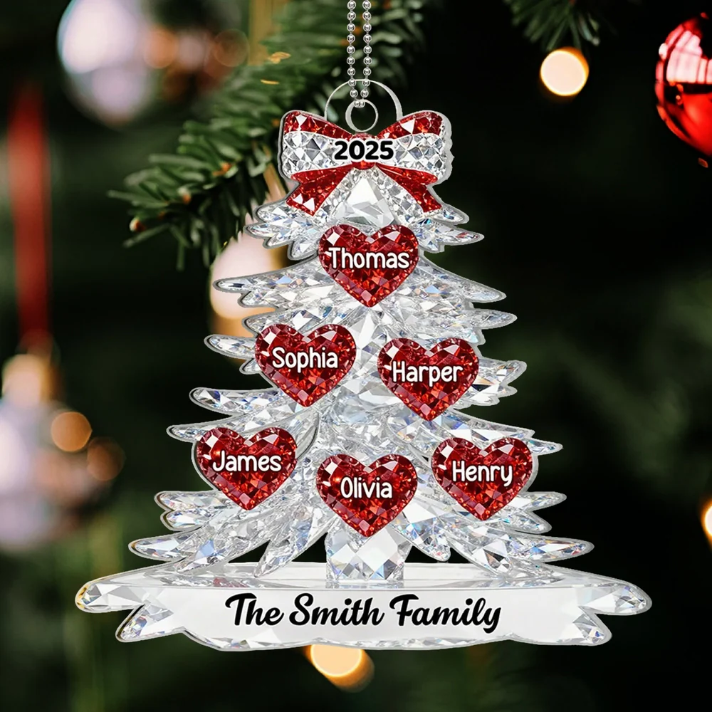Personalized Acrylic Ornament Crystal Tree With Heart Names, Sparkly Family Keepsake Decor, Unique Gift - Image 6