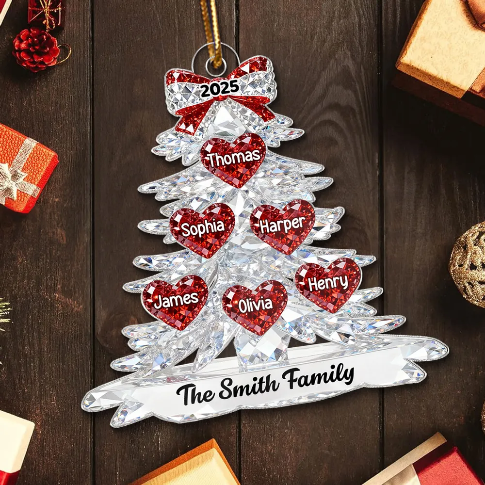 Personalized Acrylic Ornament Crystal Tree With Heart Names, Sparkly Family Keepsake Decor, Unique Gift - Image 7