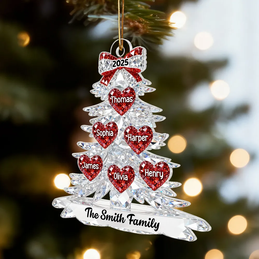 Personalized Acrylic Ornament Crystal Tree With Heart Names, Sparkly Family Keepsake Decor, Unique Gift - Image 8