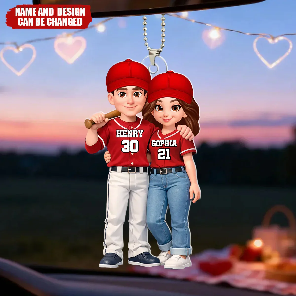 I'll Always Be Your Biggest Fan Acrylic Car Hanger, Personalized Baseball Couple Mirror Decor, Sweet Gift for Couples - Image 3