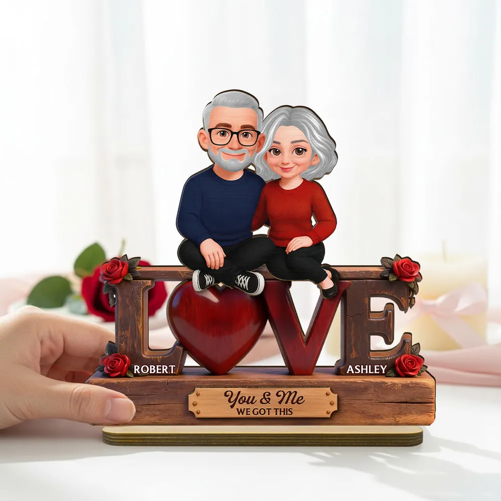 2-Layer Wooden Plaque with Cute Couple on LOVE Sign and Red Heart, Personalized Keepsake for Your Favorite Person - Image 5