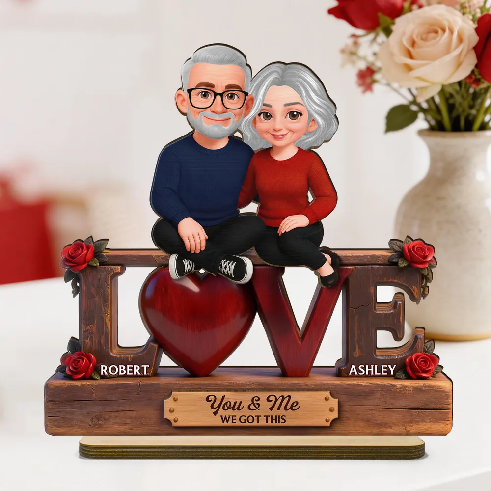 2-Layer Wooden Plaque with Cute Couple on LOVE Sign and Red Heart, Personalized Keepsake for Your Favorite Person - Image 6