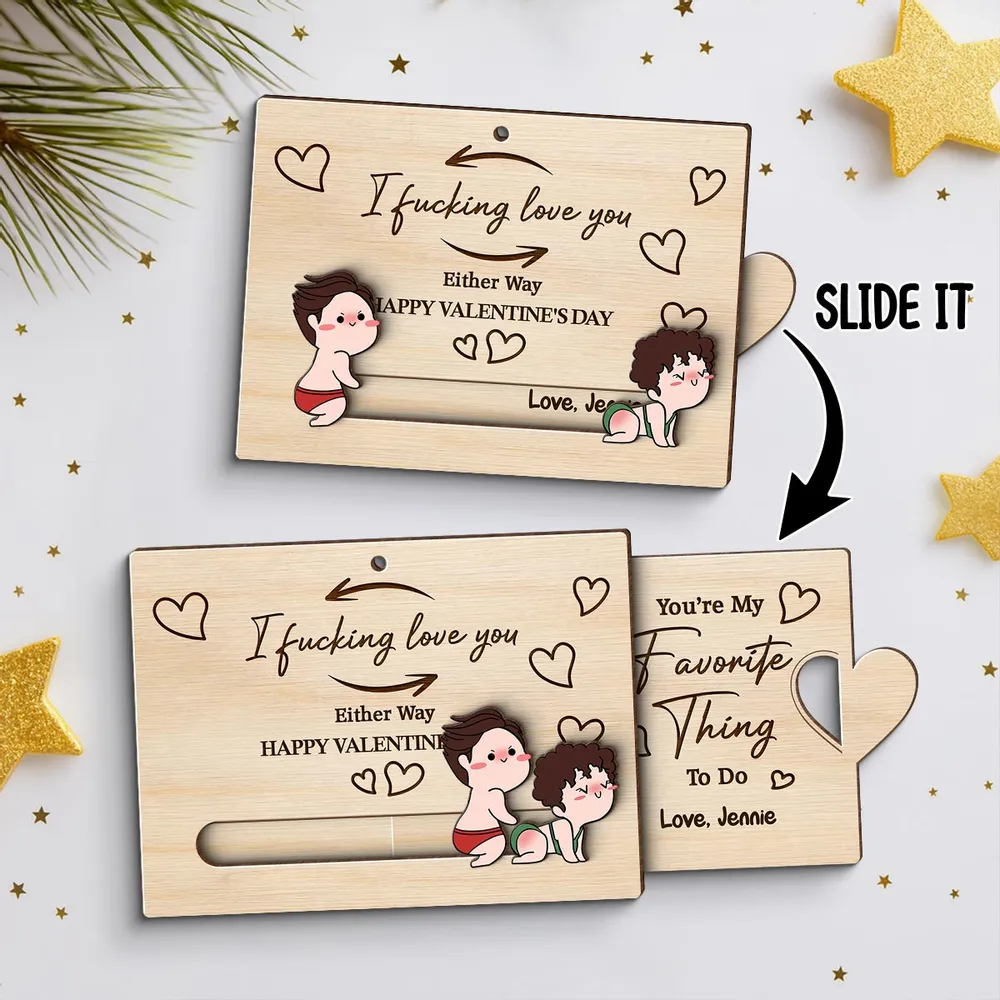 Wooden Sliding Ornament Personalized for Couples, Cute Inappropriate Love Quote Gift for Him or Her on Valentine's Day - Image 3