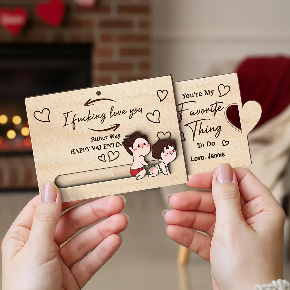 Wooden Sliding Ornament Personalized for Couples, Cute Inappropriate Love Quote Gift for Him or Her on Valentine's Day - Image 4