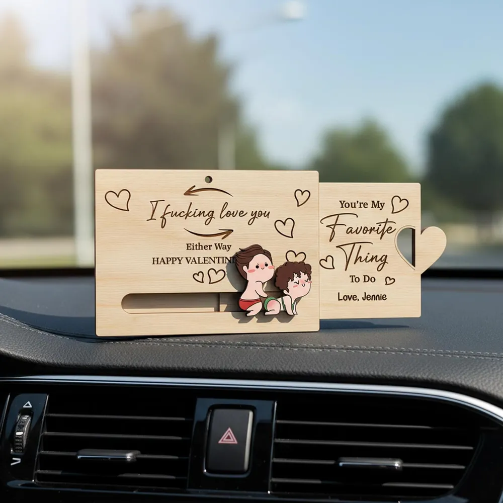 Wooden Sliding Ornament Personalized for Couples, Cute Inappropriate Love Quote Gift for Him or Her on Valentine's Day - Image 5