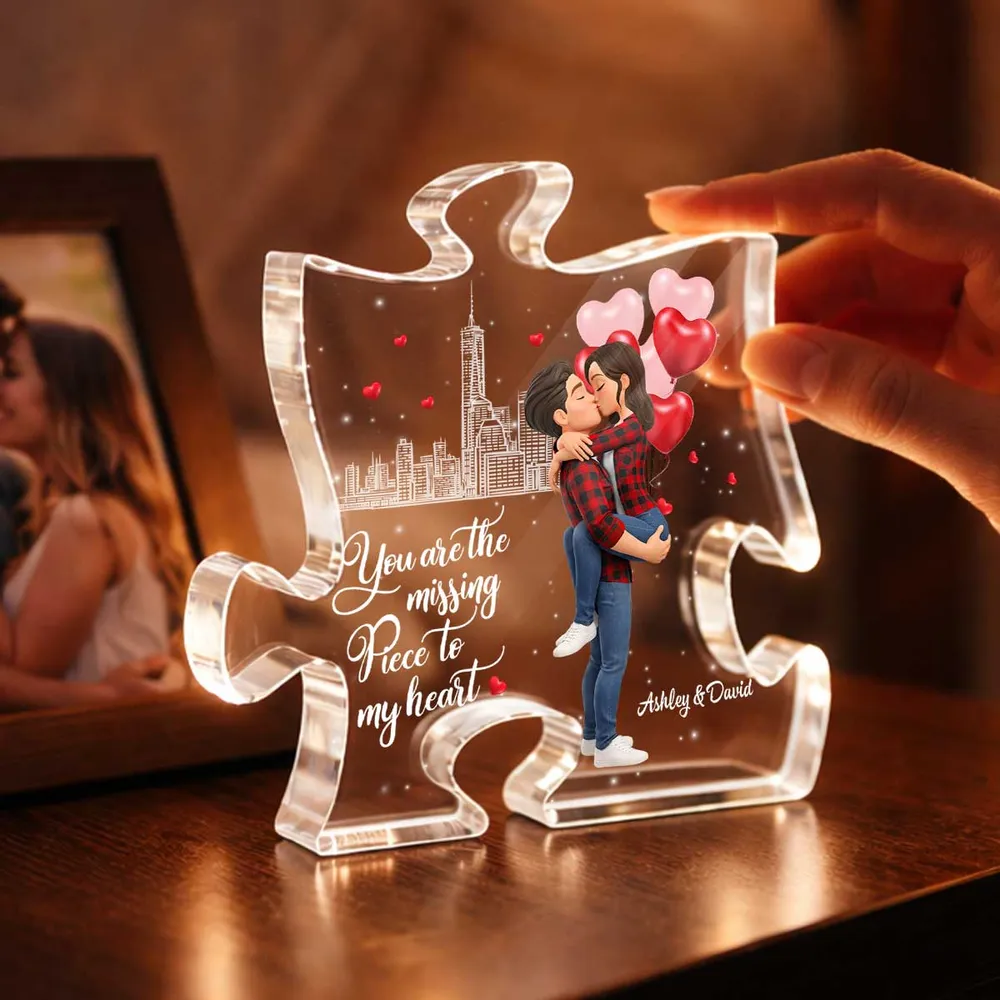 Puzzle Acrylic Block Plaque, You Are The Missing Piece To My Heart, Romantic Kissing Couple Keepsake Gift For Couple - Image 2