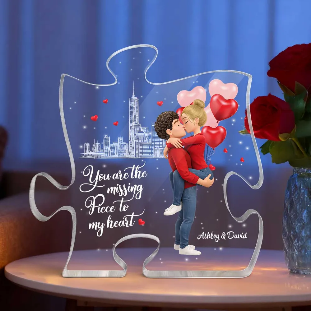 Puzzle Acrylic Block Plaque, You Are The Missing Piece To My Heart, Romantic Kissing Couple Keepsake Gift For Couple - Image 4
