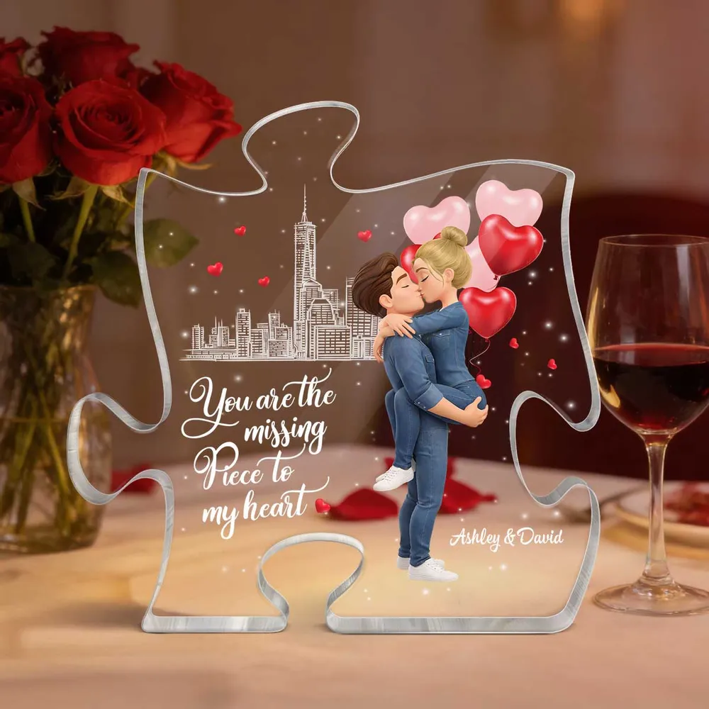 Puzzle Acrylic Block Plaque, You Are The Missing Piece To My Heart, Romantic Kissing Couple Keepsake Gift For Couple - Image 7