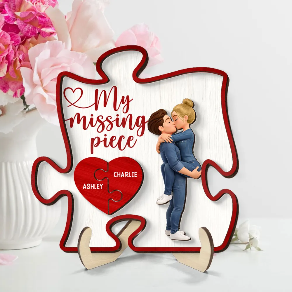 2-Layer Wooden Plaque My Missing Piece with Kissing Couple and Heart Puzzle - Personalized Sweet Gift for Couples - Image 6