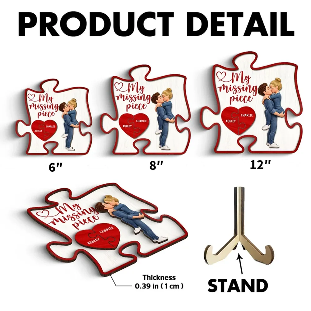 2-Layer Wooden Plaque My Missing Piece with Kissing Couple and Heart Puzzle - Personalized Sweet Gift for Couples - Image 7