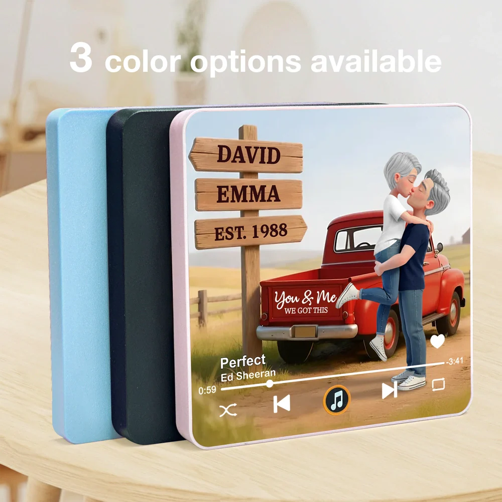 Acrylic Music Magnet Personalized Couple Kissing by Red Pickup Truck Fridge Decor Unique Romantic Gift - Image 5