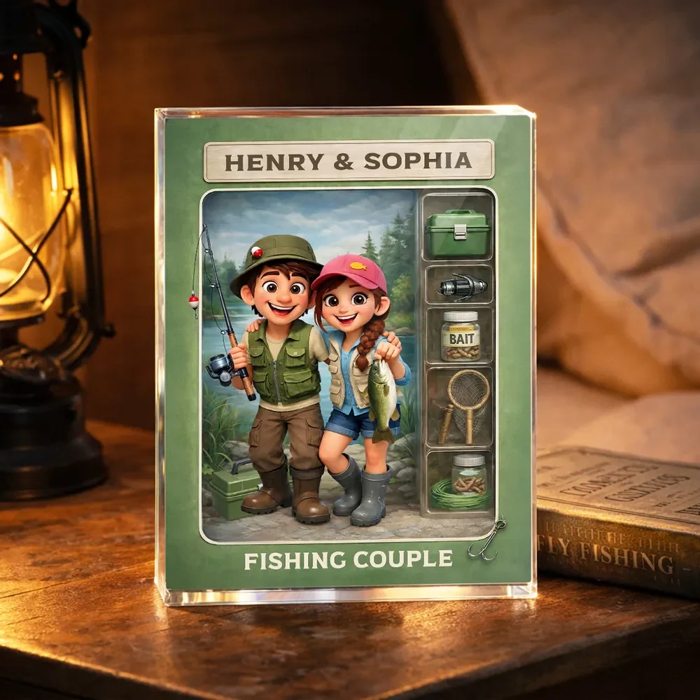 Personalized Rectangle Acrylic Block Plaque Fishing Couple Cartoon Keepsake for Lake-Loving Partners, Unique Creative Gift - Image 6