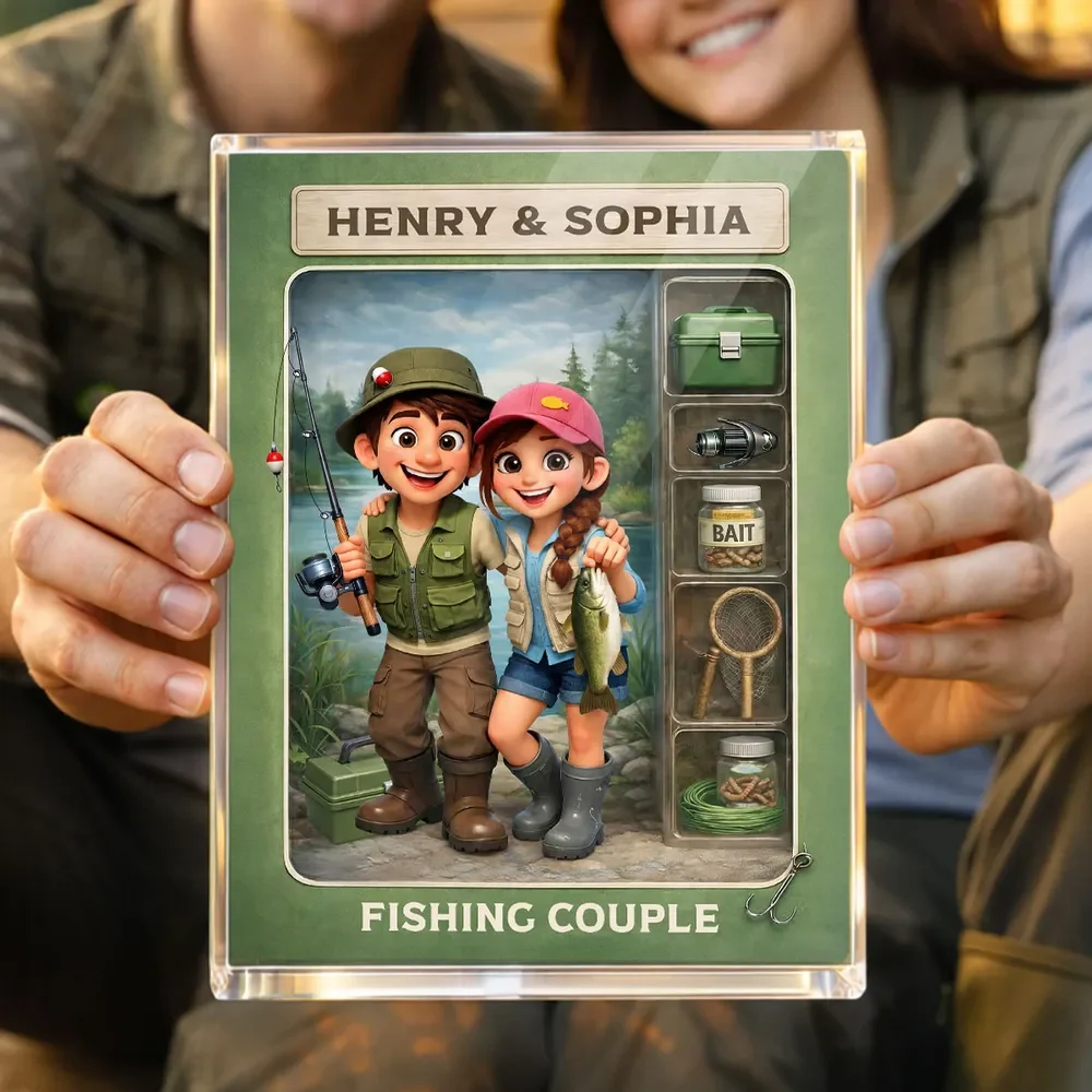 Personalized Rectangle Acrylic Block Plaque Fishing Couple Cartoon Keepsake for Lake-Loving Partners, Unique Creative Gift - Image 7