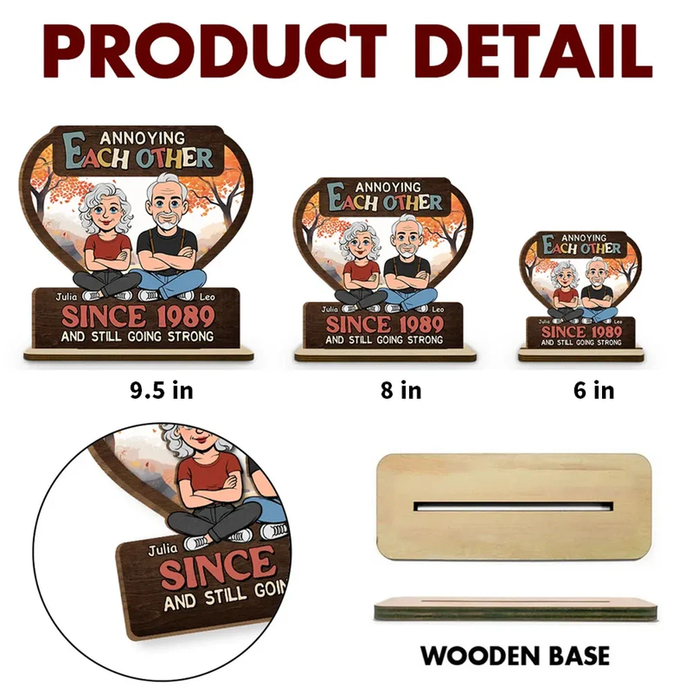 Personalized 2-Layer Wooden Plaque With Cartoon Couple Sitting Back to Back - Unique Funny Gift With Heartwarming Message - Image 4