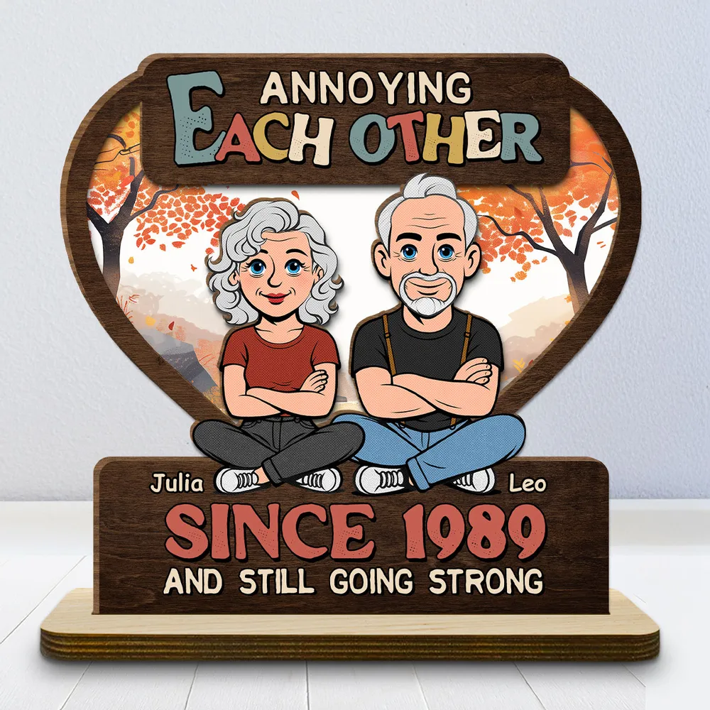 Personalized 2-Layer Wooden Plaque With Cartoon Couple Sitting Back to Back - Unique Funny Gift With Heartwarming Message - Image 6