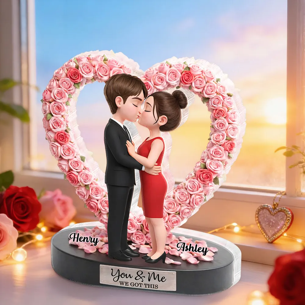 Personalized Shaped Acrylic Block Plaque, Kissing Couple in Rose Heart, Romantic Keepsake Decor, Unique Gift for Wife or Girlfriend - Image 2