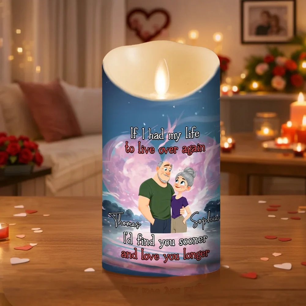 Personalized Flameless LED Candle with Romantic Quote, Cute Couple Art, Warm Glow Keepsake, Unique Gift for Wife or Husband