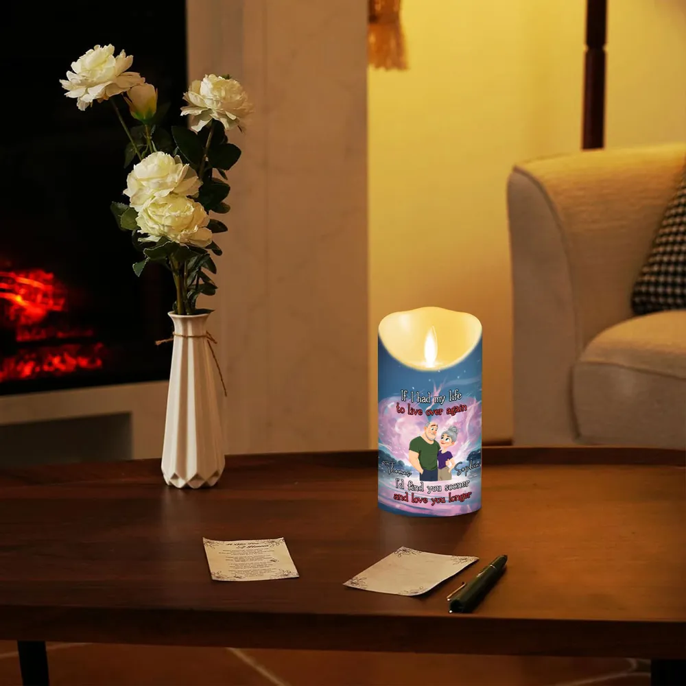 Personalized Flameless LED Candle with Romantic Quote, Cute Couple Art, Warm Glow Keepsake, Unique Gift for Wife or Husband - Image 2