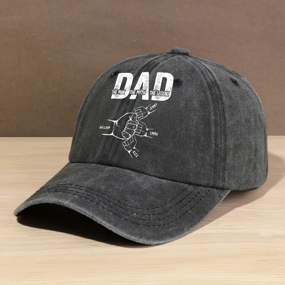 Personalized Washed Denim Baseball Cap with Dad The Man The Myth The Legend, Casual Everyday Wear, Unique Gift for Dad - Image 3