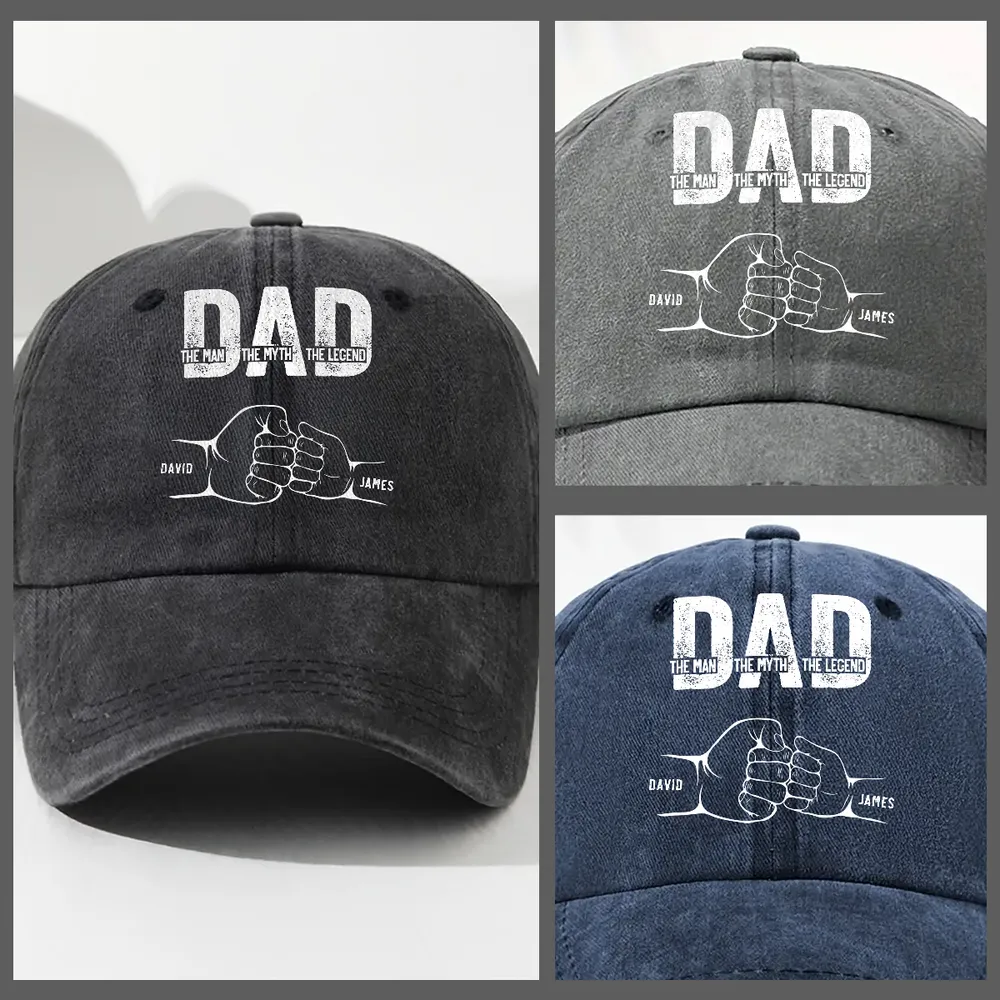 Personalized Washed Denim Baseball Cap with Dad The Man The Myth The Legend, Casual Everyday Wear, Unique Gift for Dad - Image 4