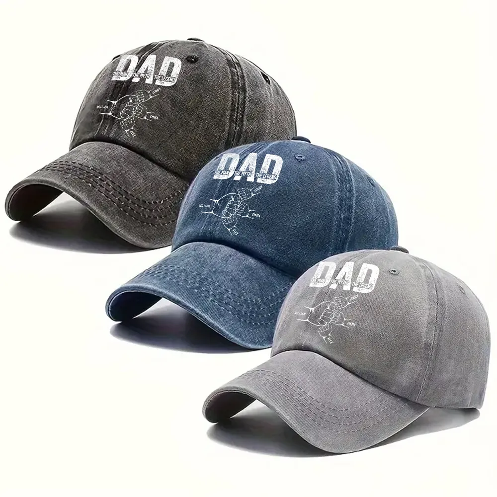 Personalized Washed Denim Baseball Cap with Dad The Man The Myth The Legend, Casual Everyday Wear, Unique Gift for Dad - Image 5