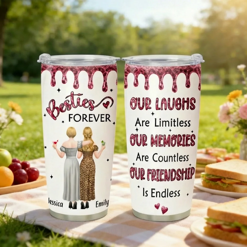 Our Friendship Is Endless Insulated Travel Tumbler, Personalized Best Friend Gift with Pink Sparkle Quote Design for Daily Coffee and Travel - Image 2