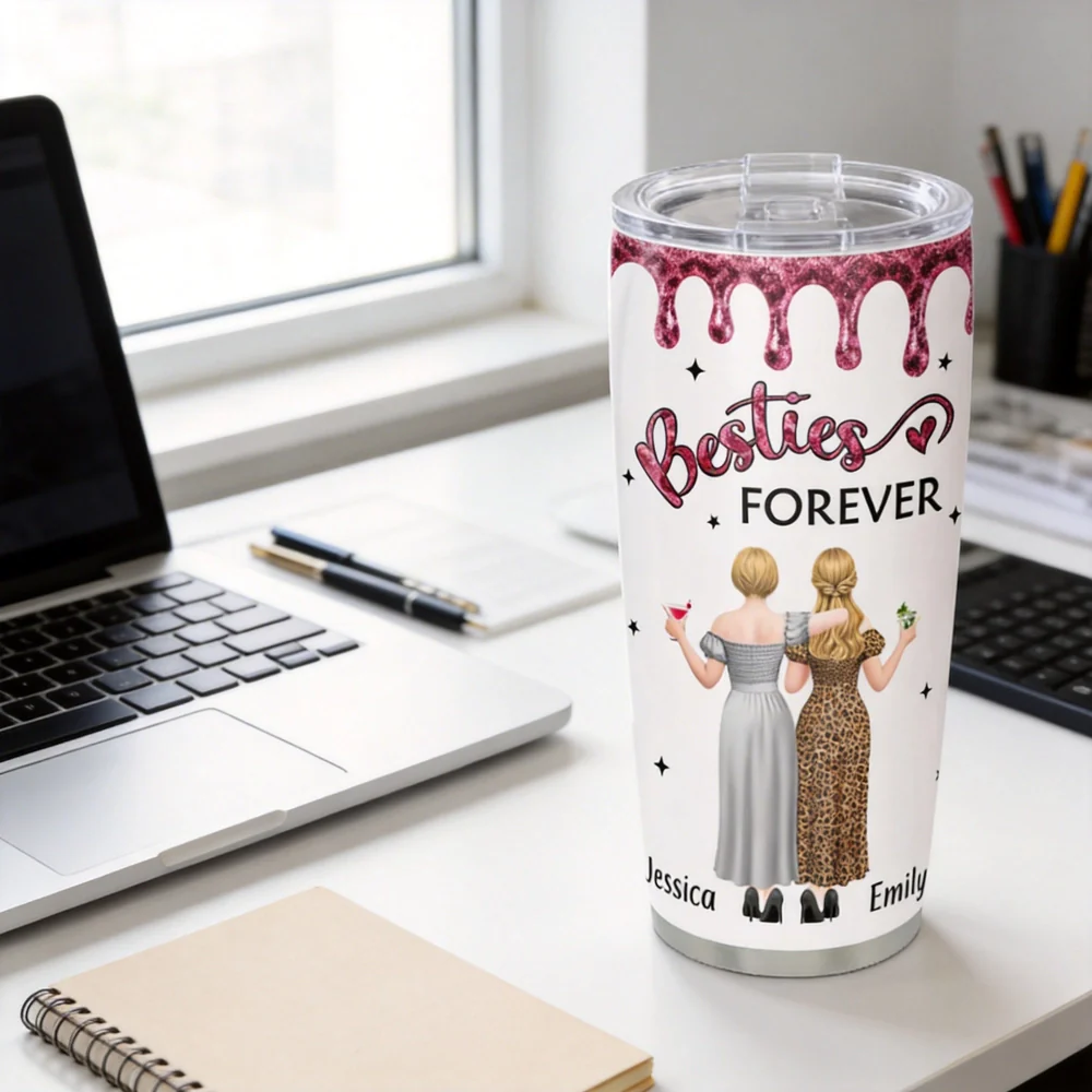 Our Friendship Is Endless Insulated Travel Tumbler, Personalized Best Friend Gift with Pink Sparkle Quote Design for Daily Coffee and Travel - Image 3