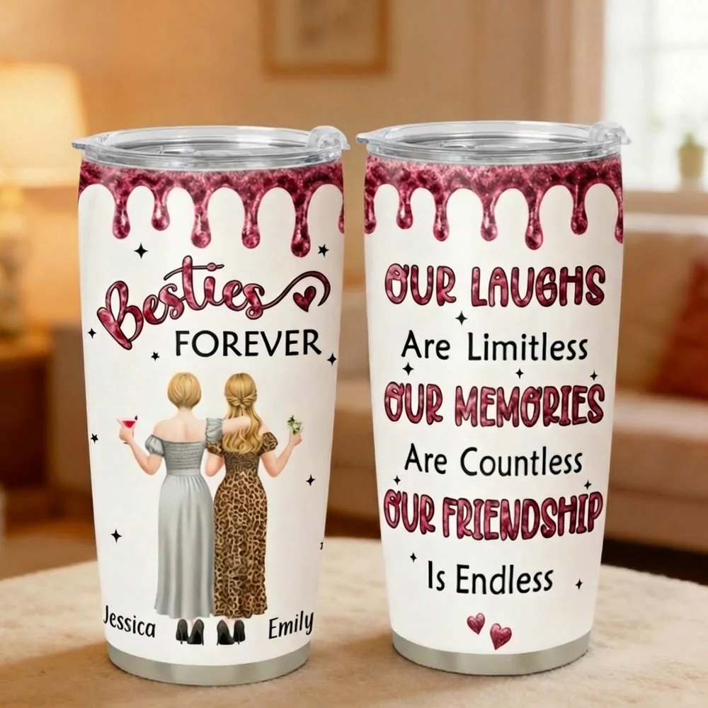 Our Friendship Is Endless Insulated Travel Tumbler, Personalized Best Friend Gift with Pink Sparkle Quote Design for Daily Coffee and Travel - Image 5